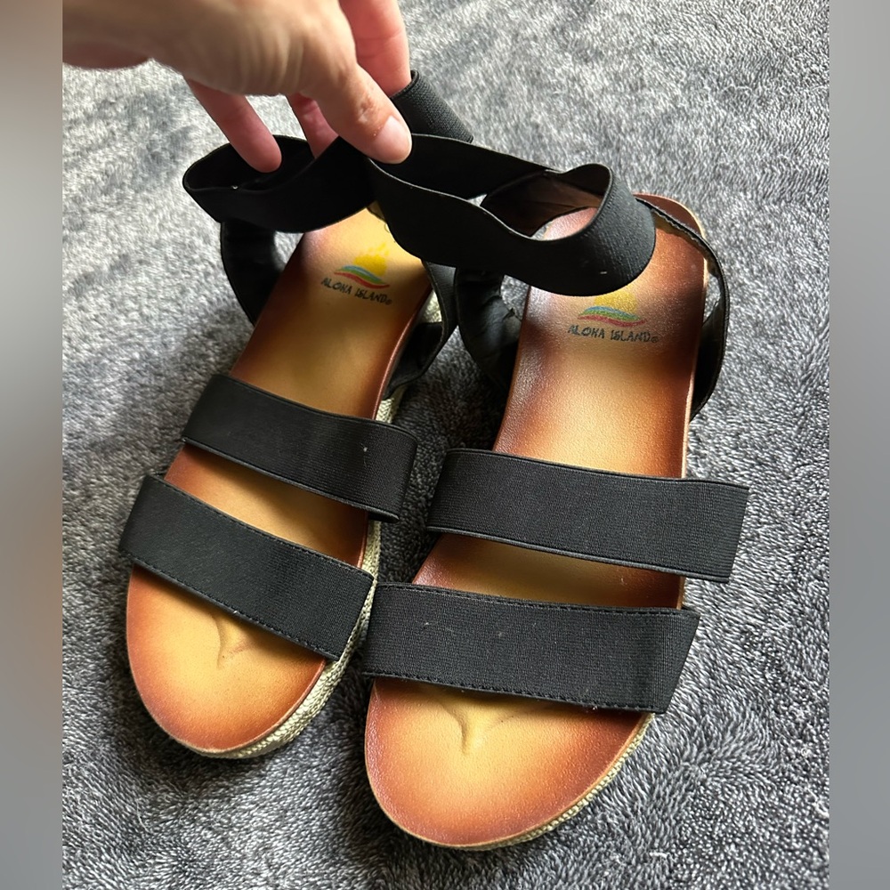 Girls Black Strappy Slide Sandals - Picture 2 of 2